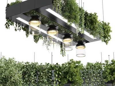 Rectangle pot light pendant - plant light hanging 14  Low-poly 3D model