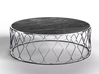 Table02silver coffee table with metal frame and marble top 3D model