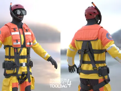 Man - Rescue Swimmer - Modular - Rigged Low-poly 3D model