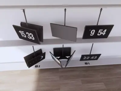 3D Model Modern Suspended Display and Digital Clock Setup and TV Low-poly 3D model