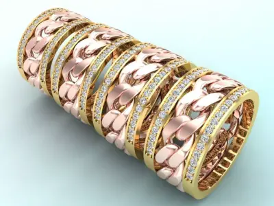 Chain Diamond ring - Miami Cuban ring - N8530 - 4 Size 3D Model Collection