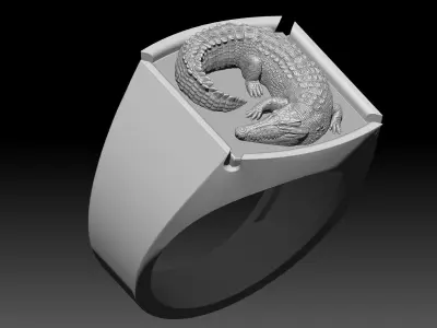 crocodile man ring Sculpture jewelry Gold silver 3D print model