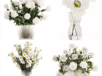 Flower Bouquets Chamomile Peonies Poppy Hydrangea 596 3D model