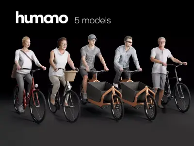 Humano 5-PACK - PEOPLE - BIKING RIDING BIKE - 5x 3d models 07C