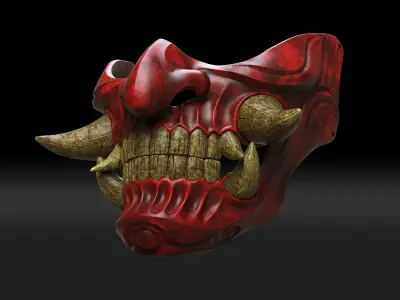 Traditional Japanese Hannya Half Mask 2 Oni Half Mask Samurai 3D print model