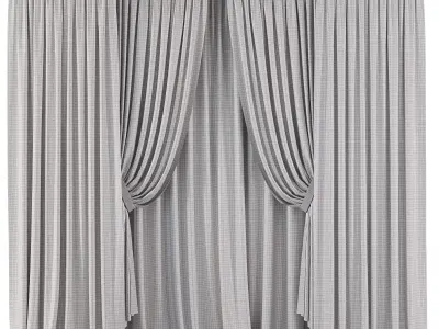 Cream Linen Double Layer Curtains 86 3D model