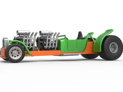 Pulling truck 2wd Hot rod with two V8 Scale 1 to 25 3D print model
