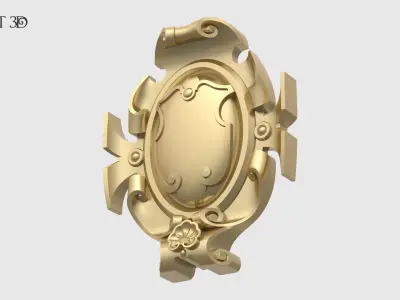Cartouche ornate gold medallion 3D print model