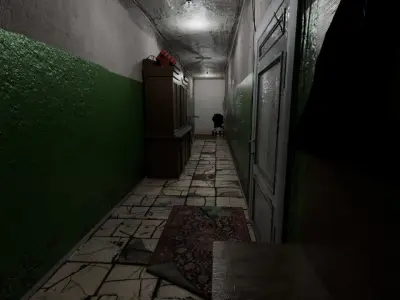 Abandoned Urban Courtyard with Broken Car 3D model
