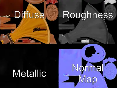 Antique Phonograph Horn Model Pack Low-poly 3D model