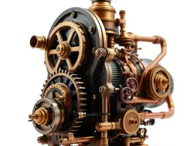 Steampunk Engine Model Pack with Detailed Gear System Low-poly 3D model