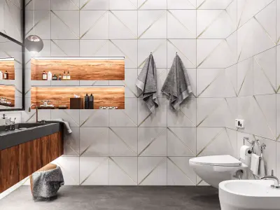 Bathroom modern with tile and wooden accents 3D model
