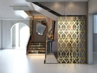 Stairs stairway in lobby of luxury apartment building 3D model