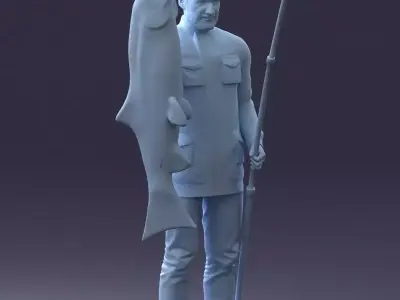 000290 Fisherman Holding Fish and Rod 0916 3dp 3D print model