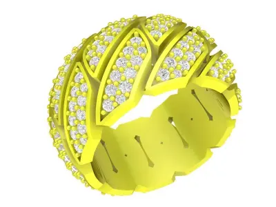 Luxury Pave Leaf Pattern Wide Band Ring for Men  4324 3D print model