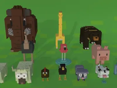 Voxel Animals Pack Low-poly 3D model