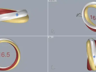 Trinity Ring Classic Model 5 Diamonds 3D print model