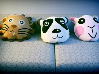 Cartoon animal face pillows set 3D model
