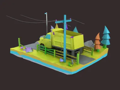 Cartoon trucks LowPoly transporters Origami cars generic  3D model