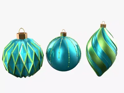 Christmas Tree Ornament Set5 - Turquoise Green  Low-poly 3D model