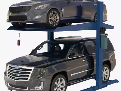 Post Parking Car Lift and Cars 3D model