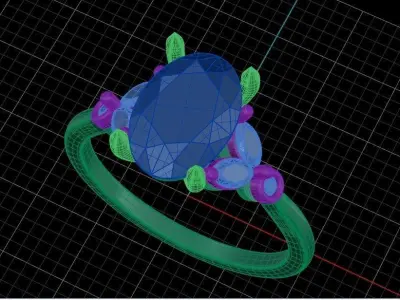 Oval Diamond Engagement Ring with Marquise and Rounds 3D print model