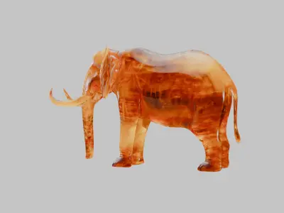 Amber Majestic Elephant Statue with Golden Details Low-poly 3D model