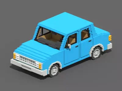 Voxel Sedan Car Low-poly 3D model
