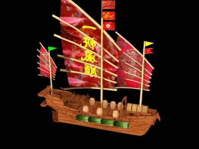 Chinese junk ship Low-poly 3D model