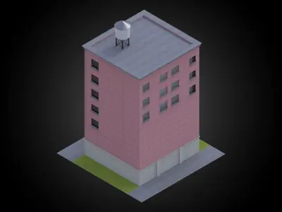 Brick building w water tower exterior fully modeled architecture Low-poly 3D model