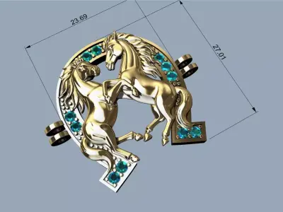 Horse and Horseshoe Pendant - Colgante caballos y herradura 3D print model