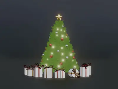 Christmas set tree with presents 3D model
