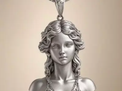 Luxury Goddess Bust Pendant 3D Silver Chains Diamond Drop Low-poly 3D model