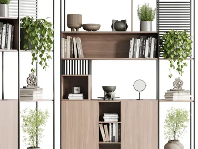 Metal Shelves Decorative With Plants and Book Wooden Rack 01 3D model