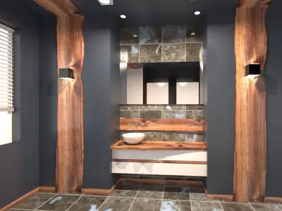 Luxury Wooden Bathroom Scene - Ready to Render 3D model