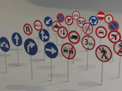 Traffic - Road Signs 3D Low Poly Pack Low-poly 3D model