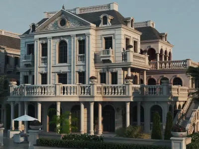 Luxury European Classical Manor Villa Palace Low-poly 3D model