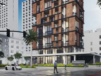 Residential Highrise Building Exterior Scene 3D model