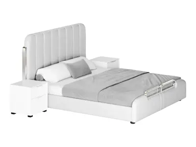 Upholstered Headboard Bed Frame Modern Panel Bed I 3D model