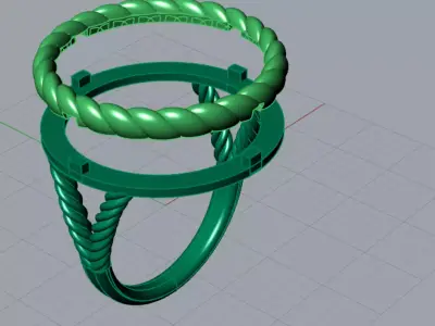 Round stone STL 3D ring with Braided Shank model gr0088 3D print model