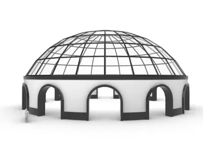 Dome Pavilion with Square Wireframe Structure and Panels 3D model