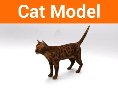 Cat game ready low poly model bengal Low-poly 3D model