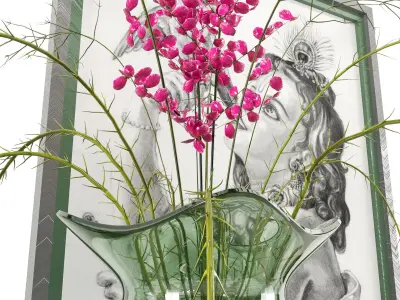 Decor06 vase with flowers and drawing 3D model