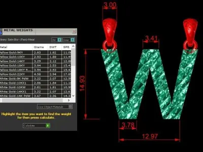 W Letter Alphabet Tiles Texture Pendant 3D Print Model 3D print model