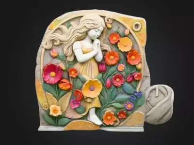 Enchanted Floral Maiden Relief Low-poly 3D model