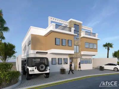 APARTMENT building with car parked 3D model