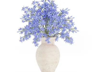 Blue Flowers in Ceramic Vase 3D model