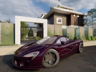 Villa model modern house with car parked 3D model