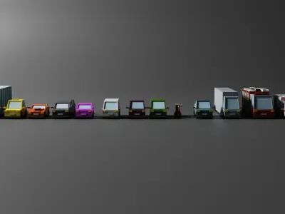 Low Poly Toon type Cars Pack Low-poly 3D model
