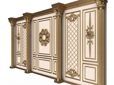 Boiserie Classic Wall with Mouldings 05 White Low-poly 3D model